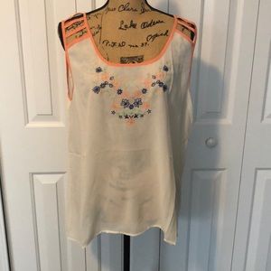 NWOT Mine Too Cream and Coral Floral Tank Top